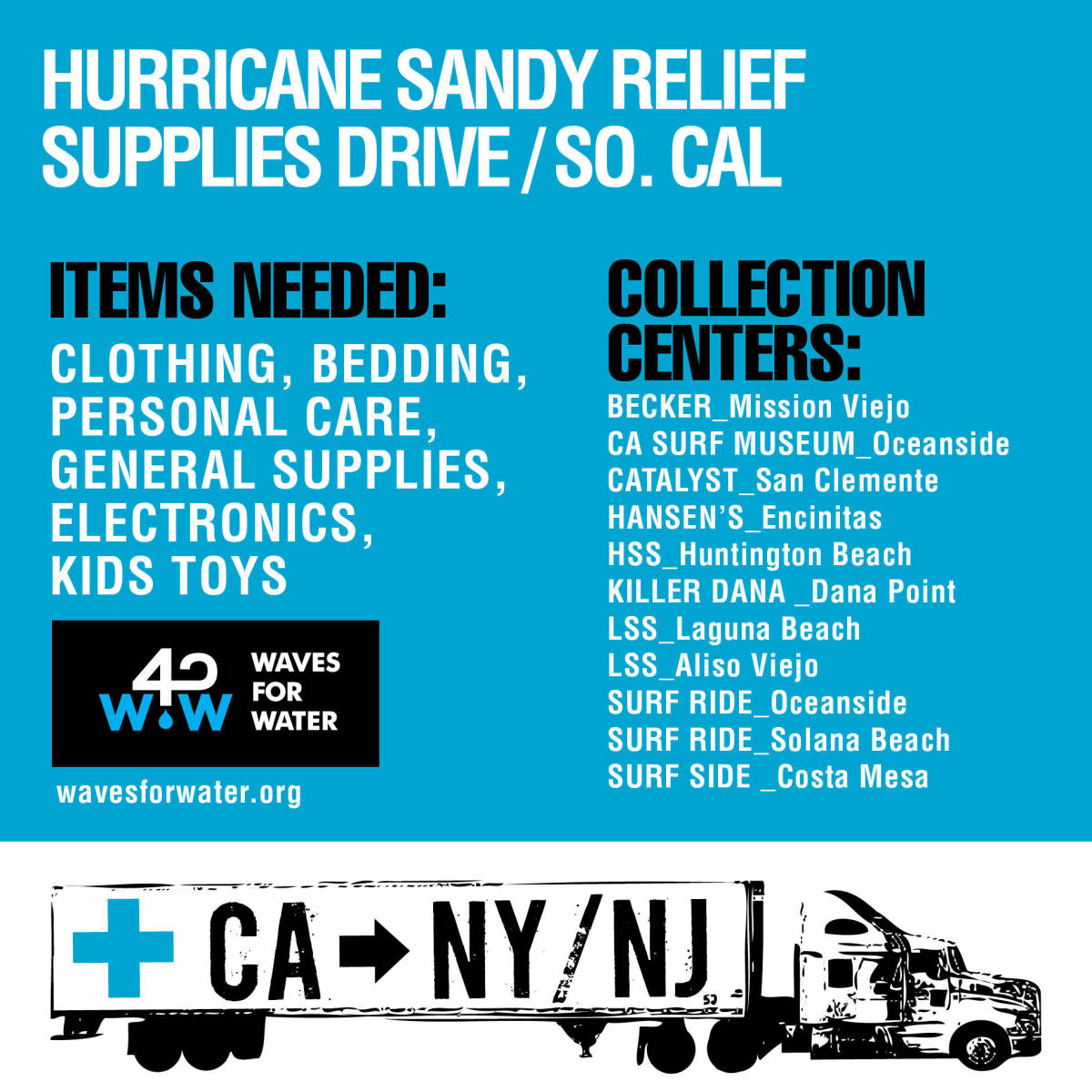 Hurricane Sandy Relief Supplies Drive Surfer 