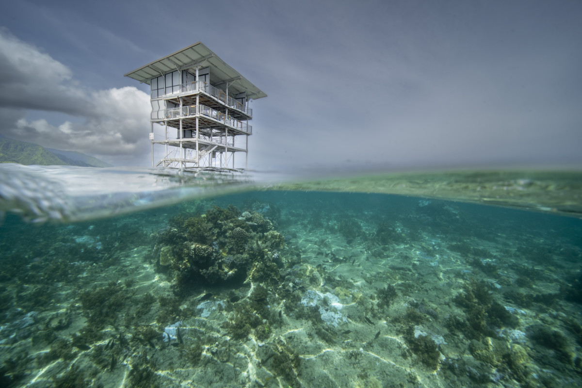 The controversial new judging tower at Teahupo'o – and the reef below – ahead of Paris 2024.