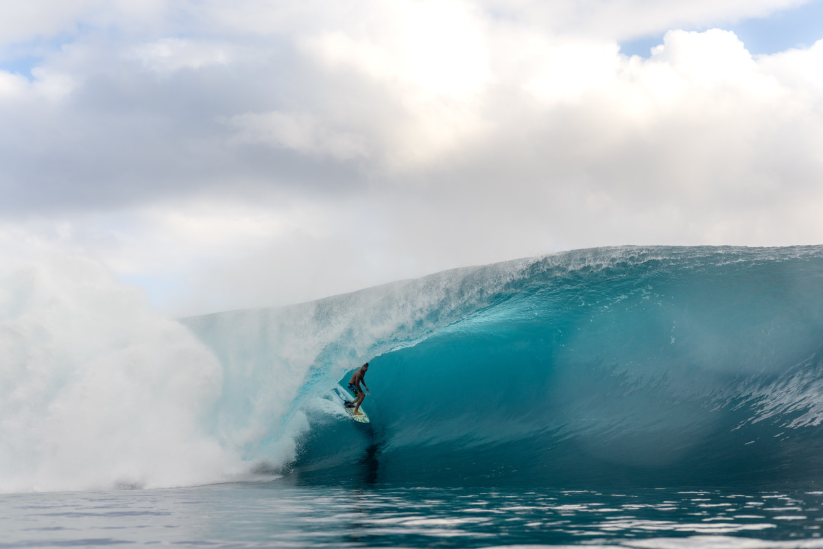 Matahi Drollet at Teahupo'o, Tahiti, in July 2024.