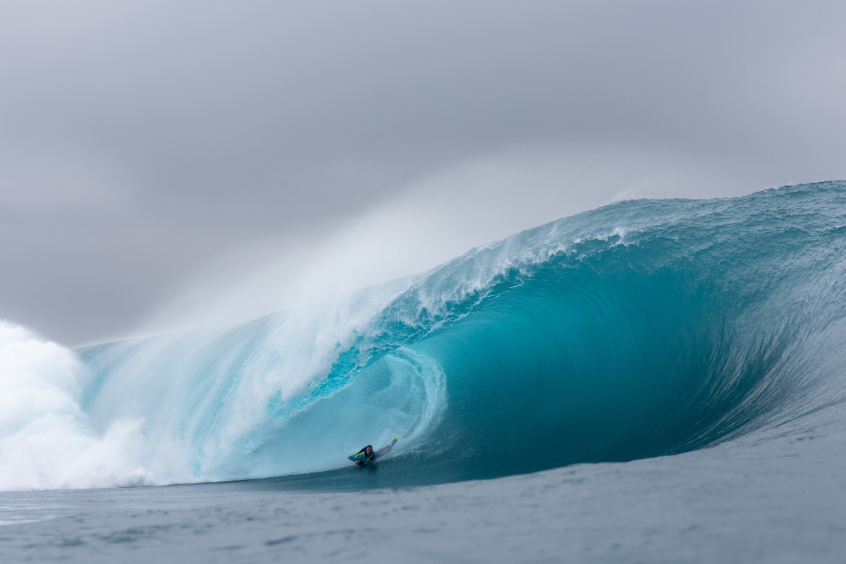 Unidentified at Teahupo'o, Tahiti, in July 2024.