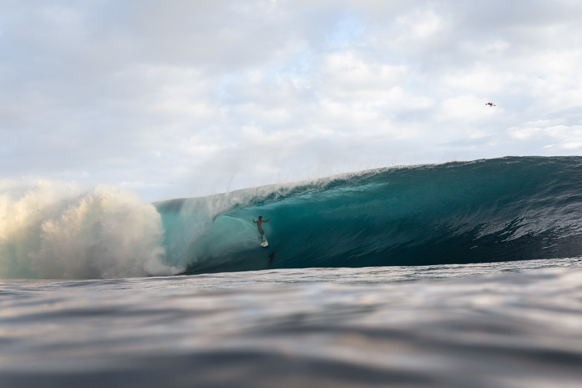 Mateia Hiquily at Teahupo'o, Tahiti, in July 2024.