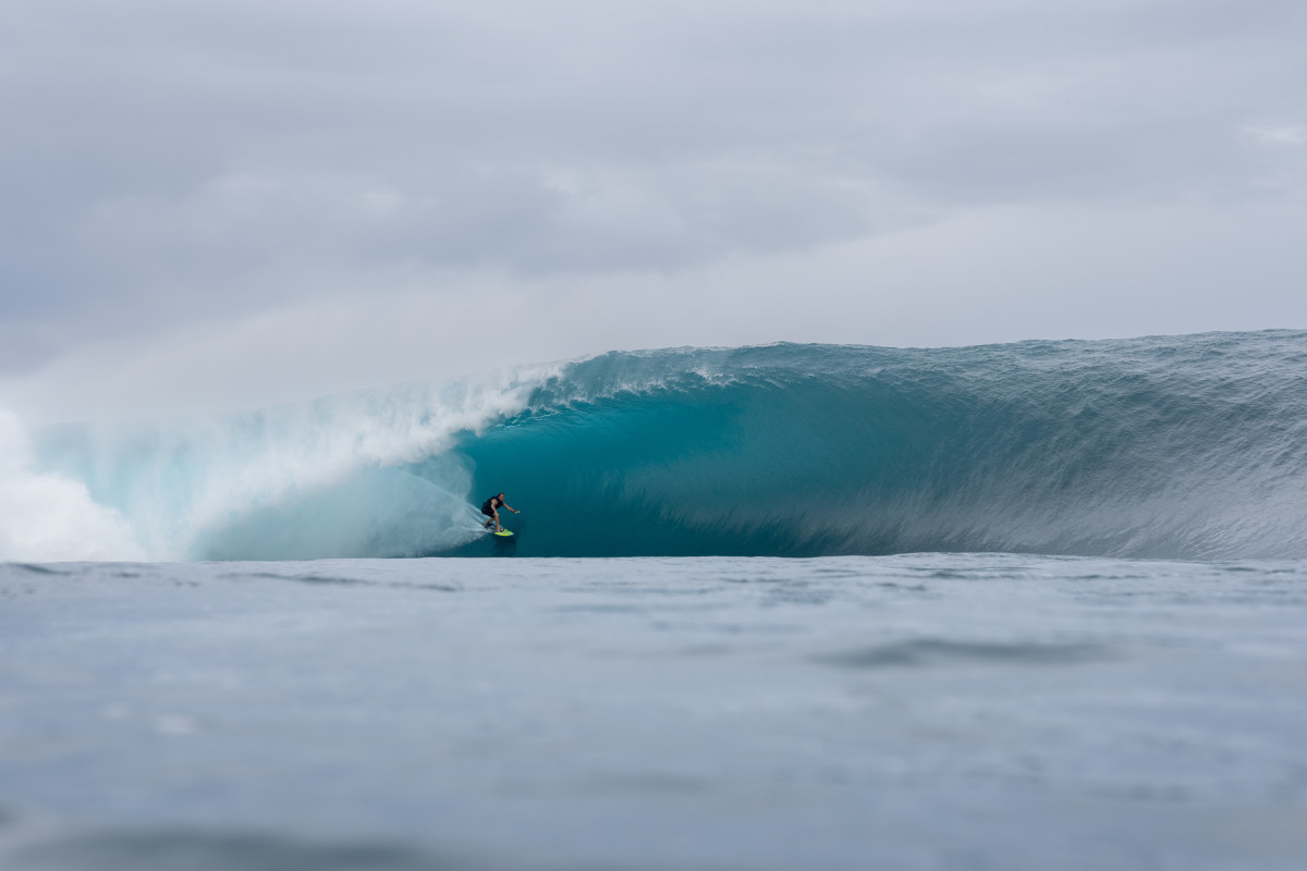 Hitoti Henry at Teahupo'o, Tahiti, in July 2024.