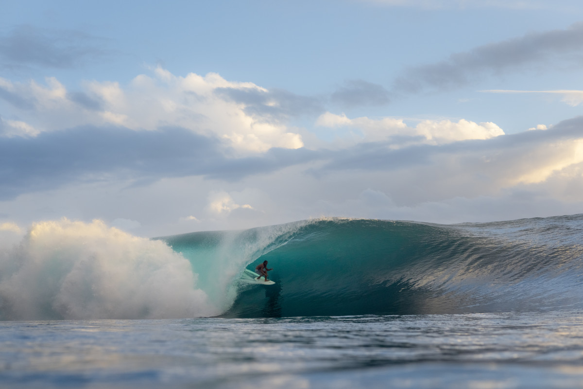 Matehau Tetopata at Teahupo'o, Tahiti, in July 2024.