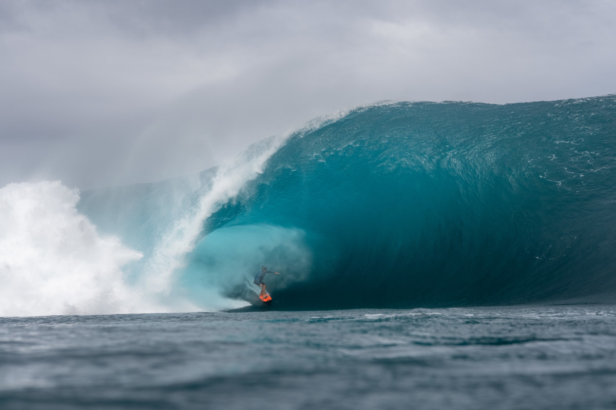 Kevin Bourez at Teahupo'o, Tahiti, in July 2024.