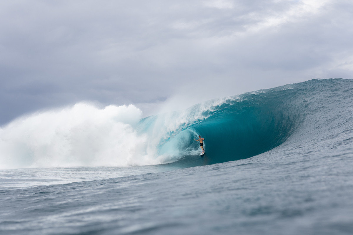 Eimeo Czermak at Teahupo'o, Tahiti, in July 2024.