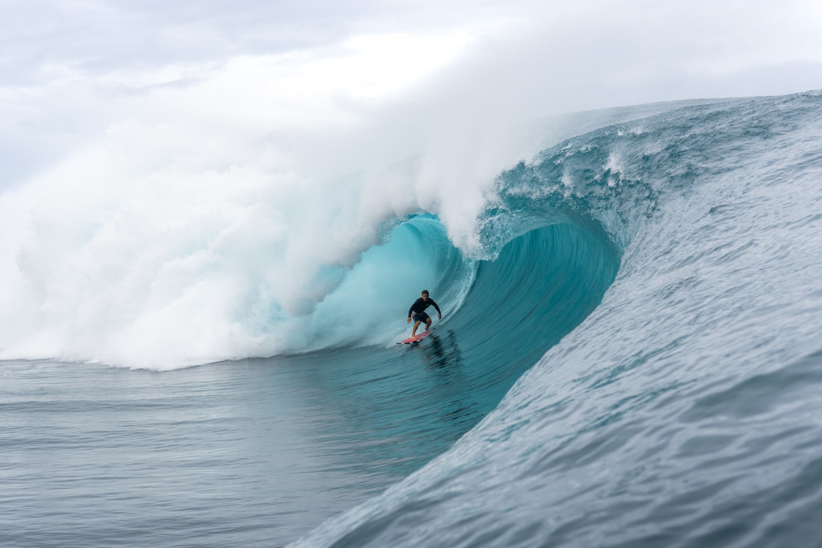 Technically not a wipeout...yet. This wave of Benji Brand's bent so far down the line there was no prayer of him making it. This is the moment of calculation as he decides exactly when to jump.