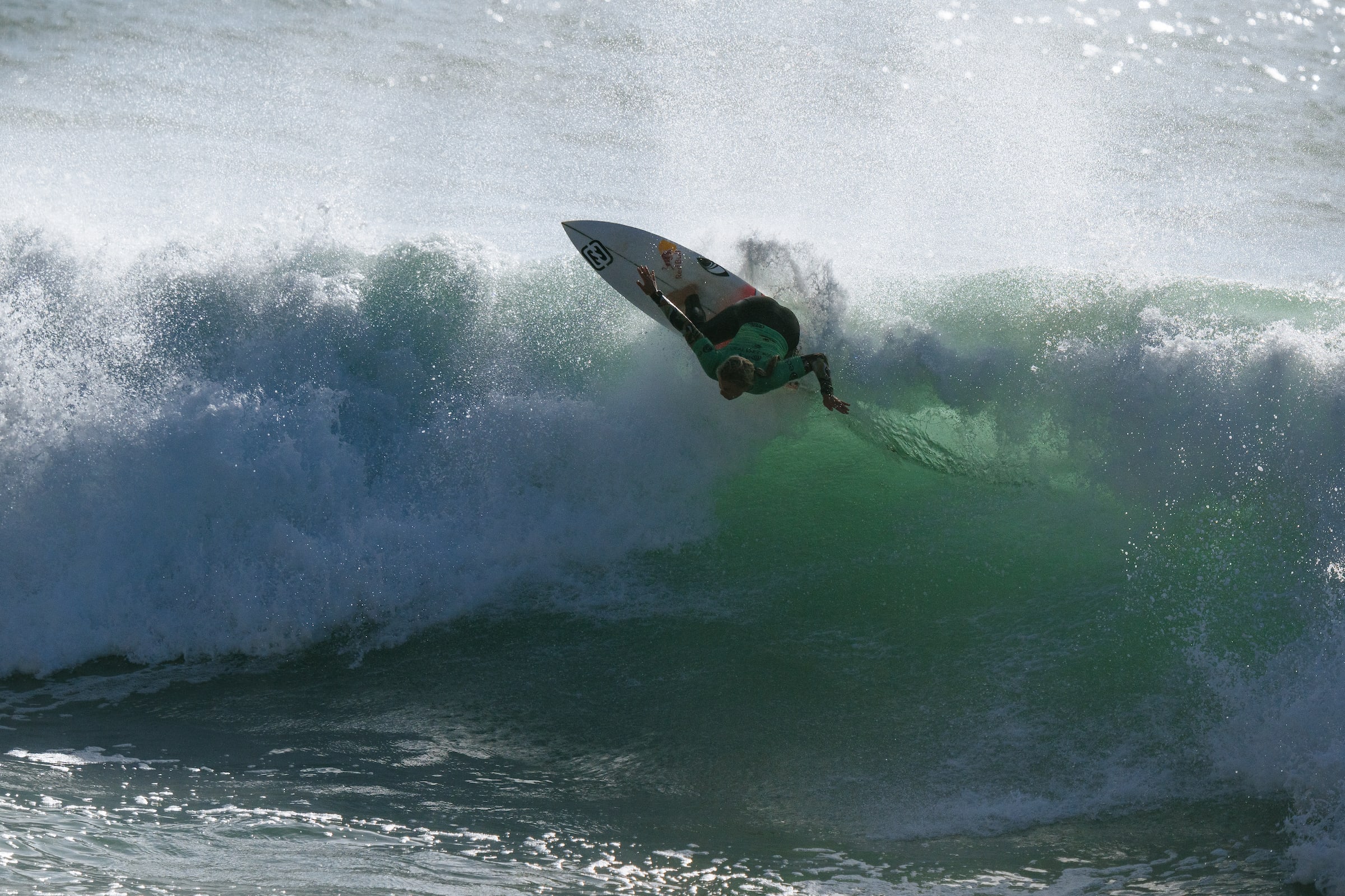 Sanoa Dempfle-Olin of Canada surfs in Heat 5 of the Round of 32 at the EDP Ericeira Pro on September 30, 2024 at Ribeira D'Ilhas, Ericeira, Portugal